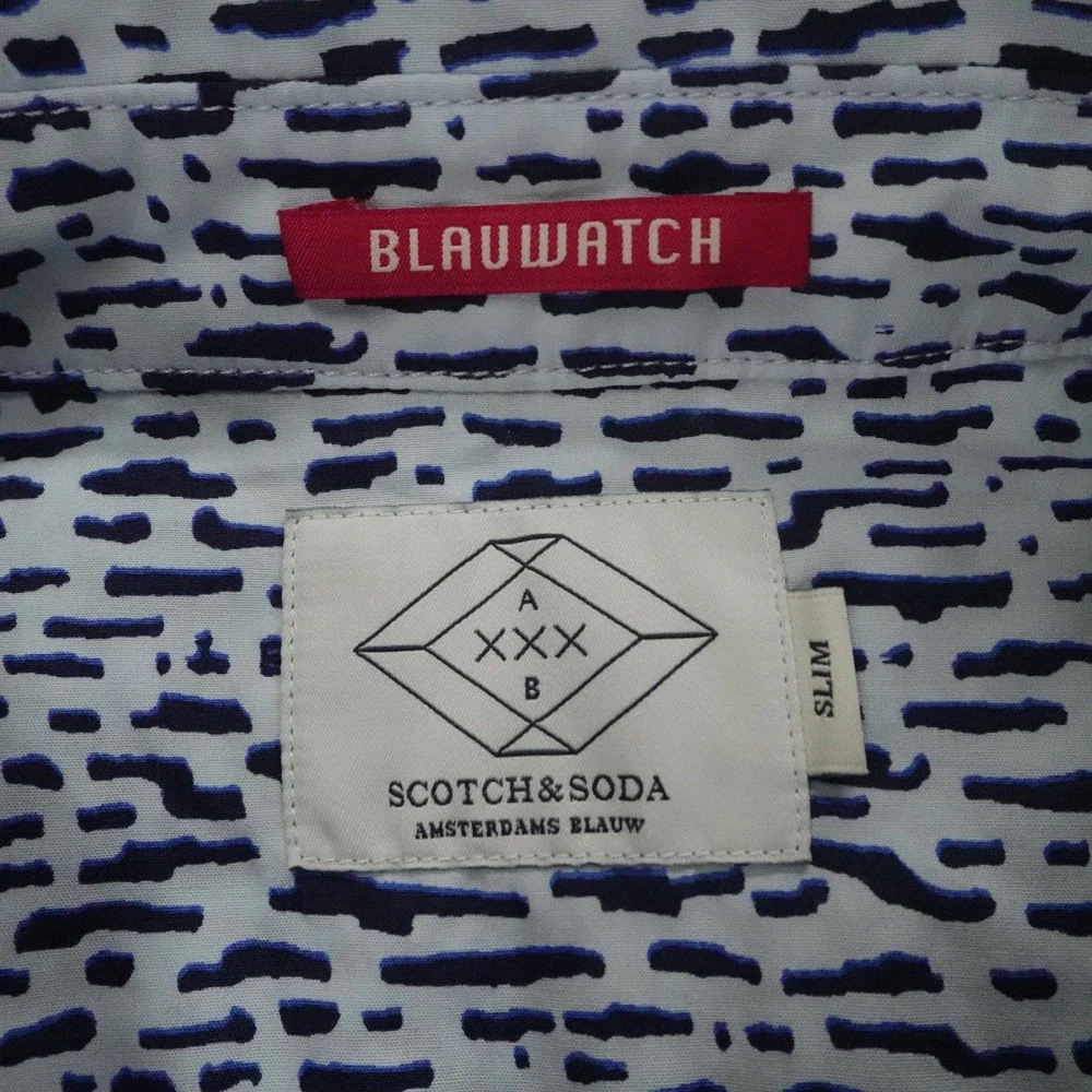 Scotch & Soda Shirt Mens XL White Blue Slim Fit Abstract Print Button Down
